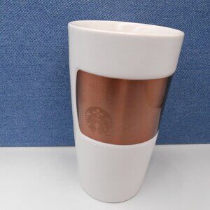 STARBUCKS 2012 COPPER BAND WHITE BASE CERAMIC COFFEE TEACUP MUG TUMBLER